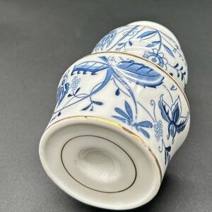 Blue and White Floral Porcelain Cup with Gold Trim
